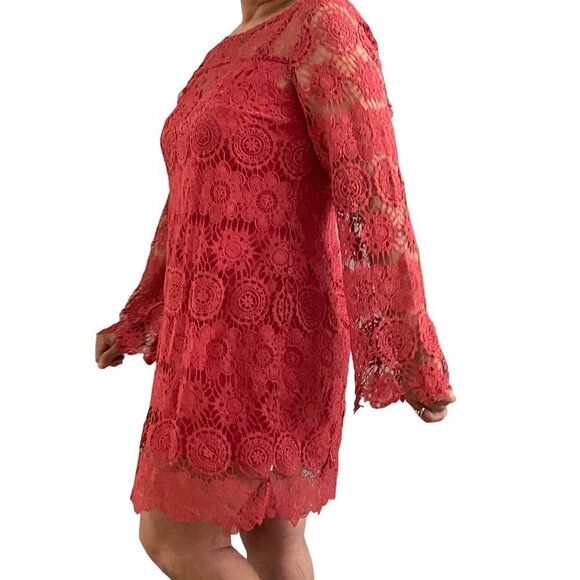 AMERICAN EAGLES OUTFITTER WOMENS BOHO CORAL Crochet LINNED SIZE LARGE LACE DRESS - Picture 9 of 10